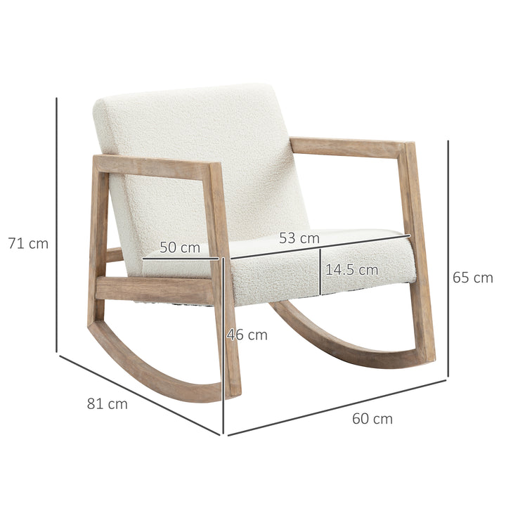 Rocking Chair, Upholstered Sofa Armchair with Cushion and Wood Base for Living Room and Bedroom, Cream White