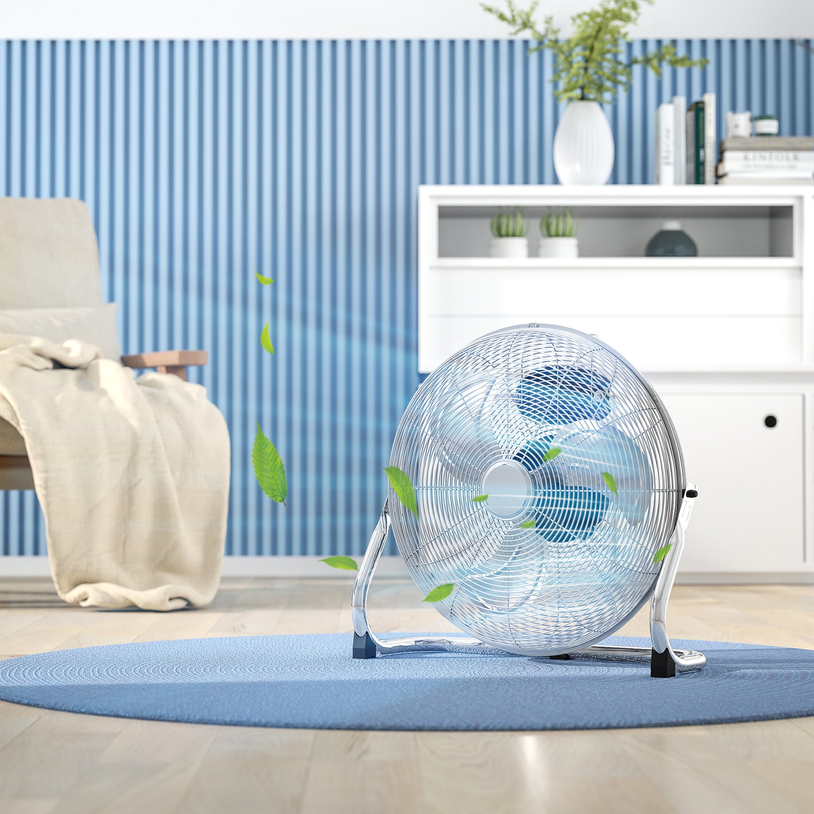 20" Chrome Metal Floor Fan with Tilting, High Velocity, 3 Speed, Portable Gym Fan for Home Office, Silver