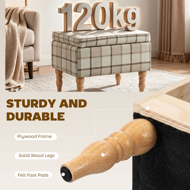 Linen Fabric Upholstered Footstool, Rectangular Storage Stool with Rem