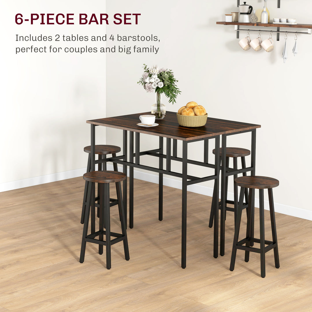 HOMCOM Bar Table and Stools, 2 Breakfast Tables w/ 4 Stools, Counter Height Dining Tables & Chairs for Kitchen, Living Room, Rustic Brown | Aosom UK