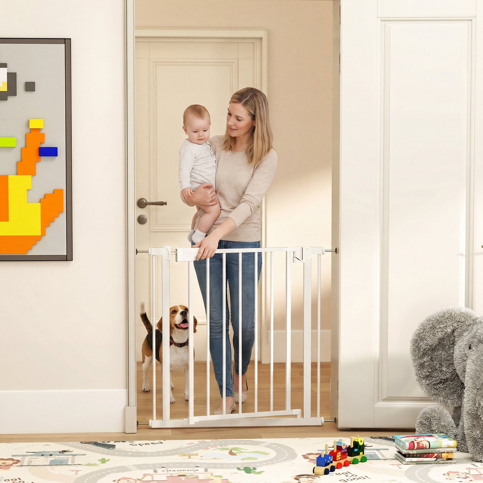 Baby Gate, Pet Safety Gate Pressure Fit, 76-81cm Wide with Two-Way Ope