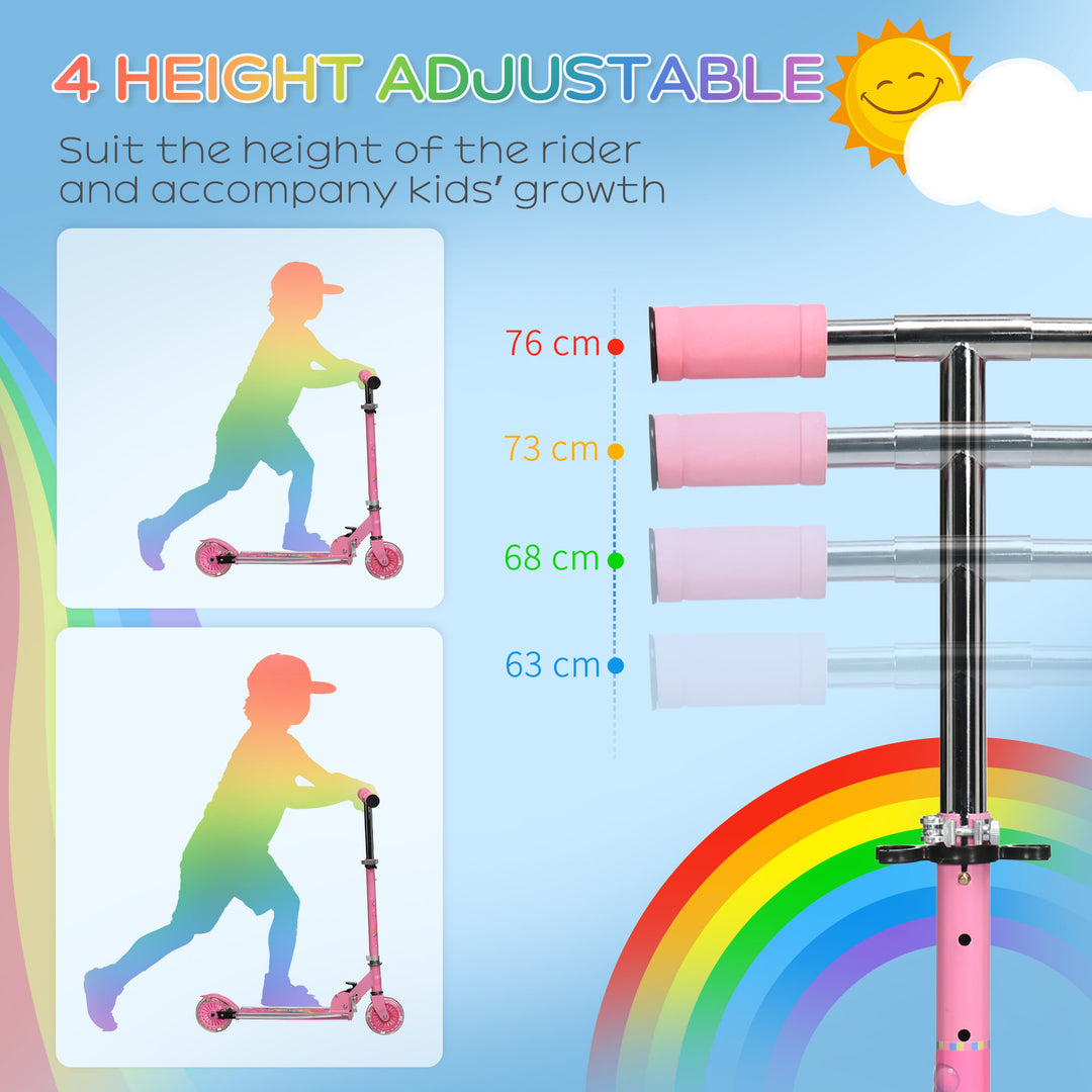 Kids Scooter, with Lights, Music, Adjustable Height, Foldable Frame, for Ages 3-7 Years - Pink
