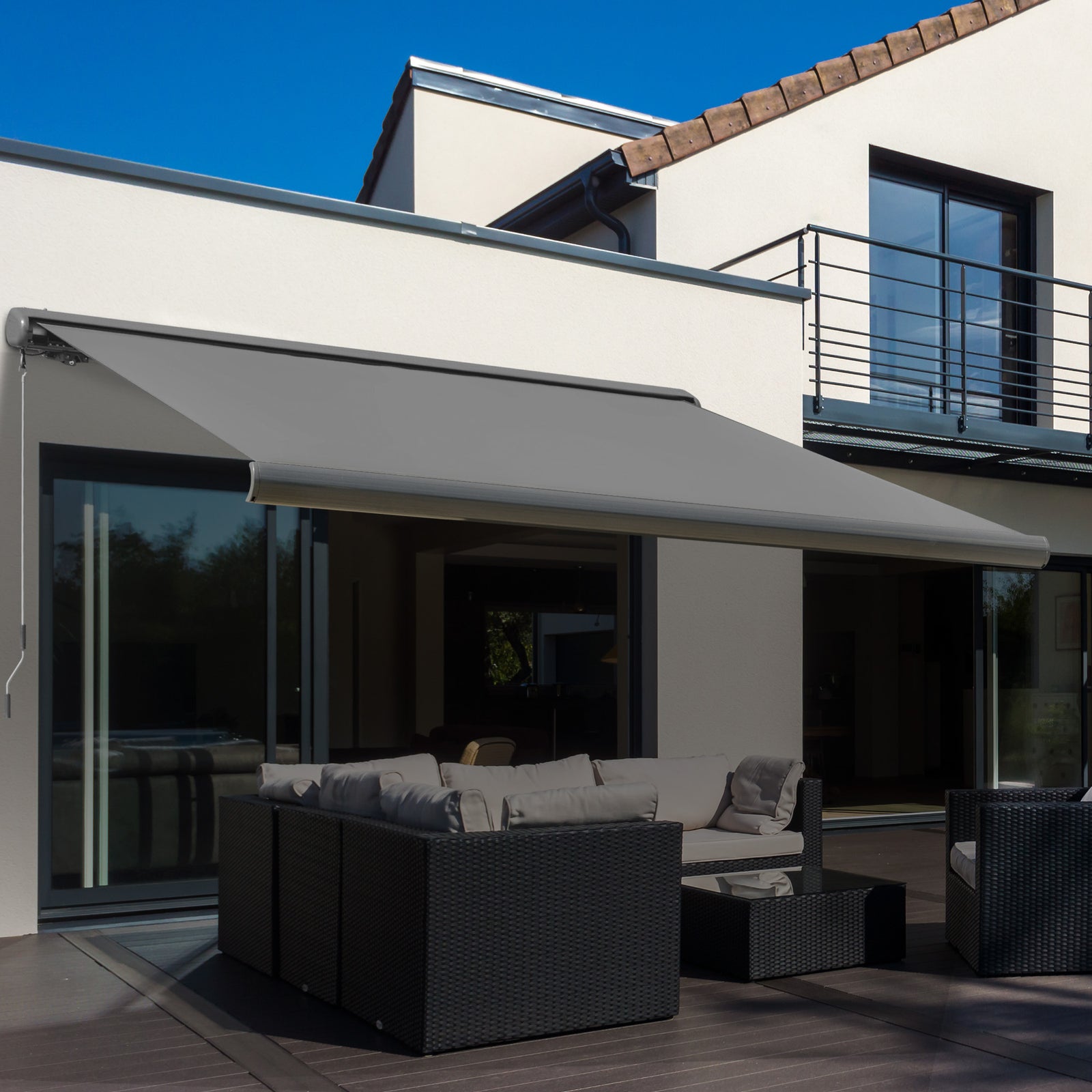 3 x 2.5m Electric Awning with Remote Controller, Aluminium Frame DIY Retractable Awning, UV50+ Sun Shade Canopy for Garden Patio Deck Door Window, Grey
