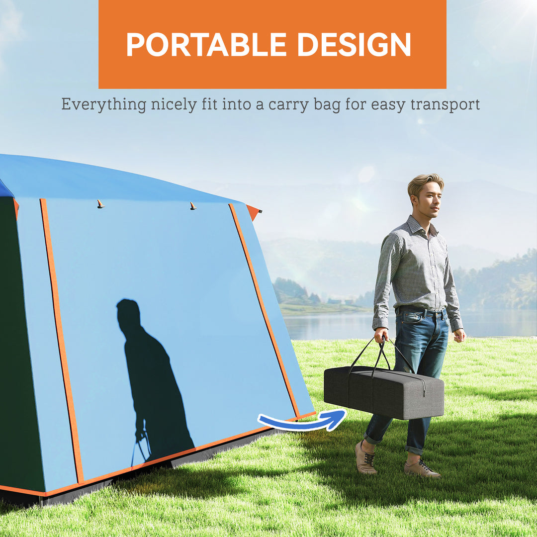 4-6 Man Camping Tent, Double Layer Tunnel Tent with Porch, Living Area and 2 Bedrooms, Sewn in Groundsheet, 3000mm Waterproof and UPF 30+, Portable with Bag, Blue