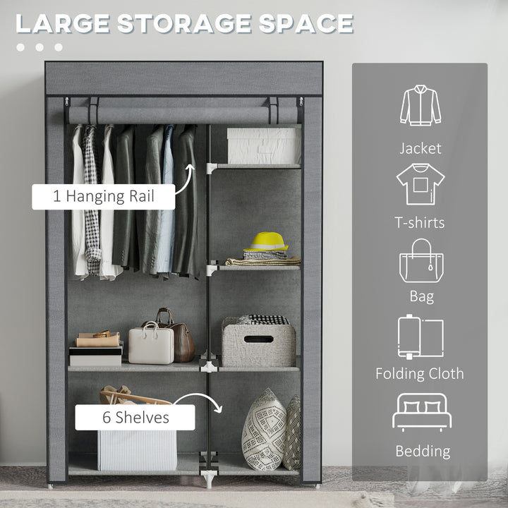 Rail and Six Shelf Fabric Wardrobe - Dark Grey