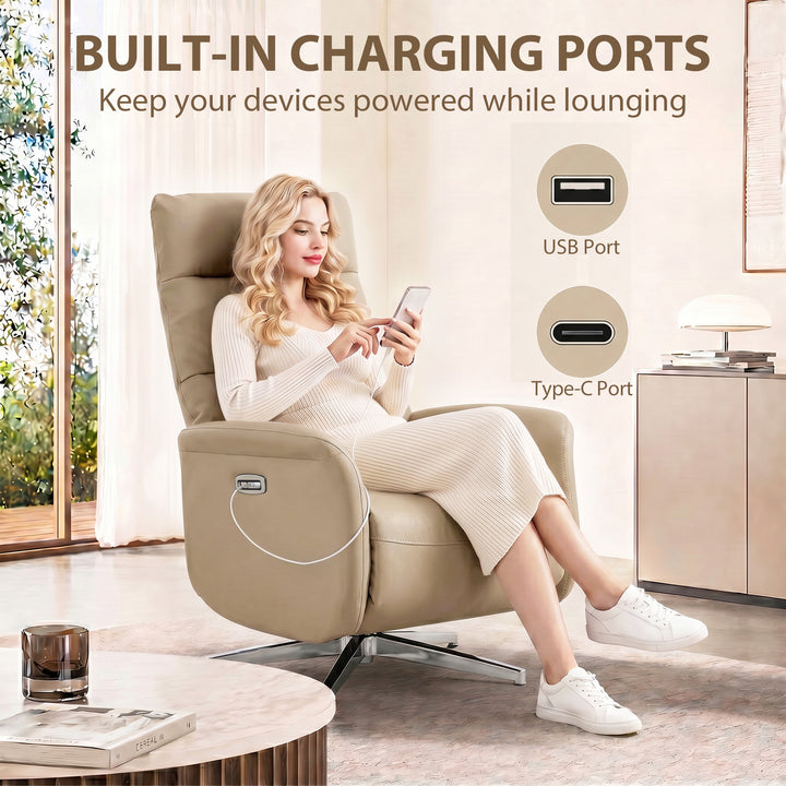 Power Recliner Chair, Swivel Electric Reclining Chair with Type C+USB,
