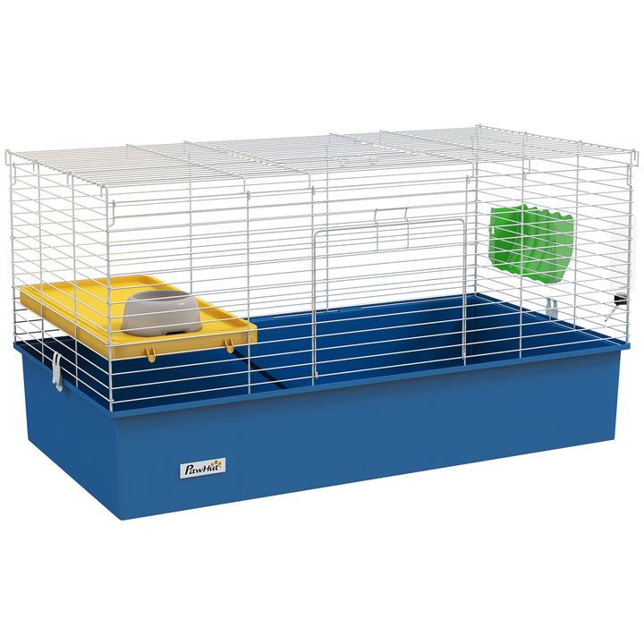 PawHut Chinchillas Small Rabbit Guinea Pig Small Animal Cage, Pet Playhouse, with Platform, Ramp, 99 x 52 x 53cm, Blue | Aosom UK