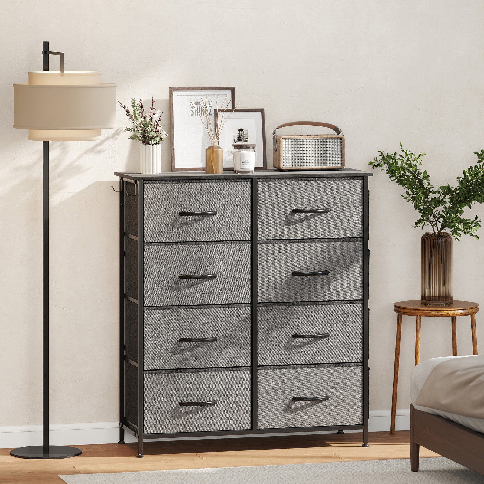 Chest of Eight Fabric Drawers - Charcoal Grey