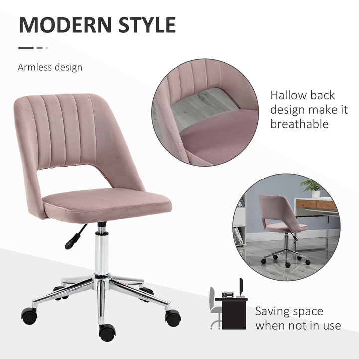 Armless Velvet-Feel Office Chair - Pink