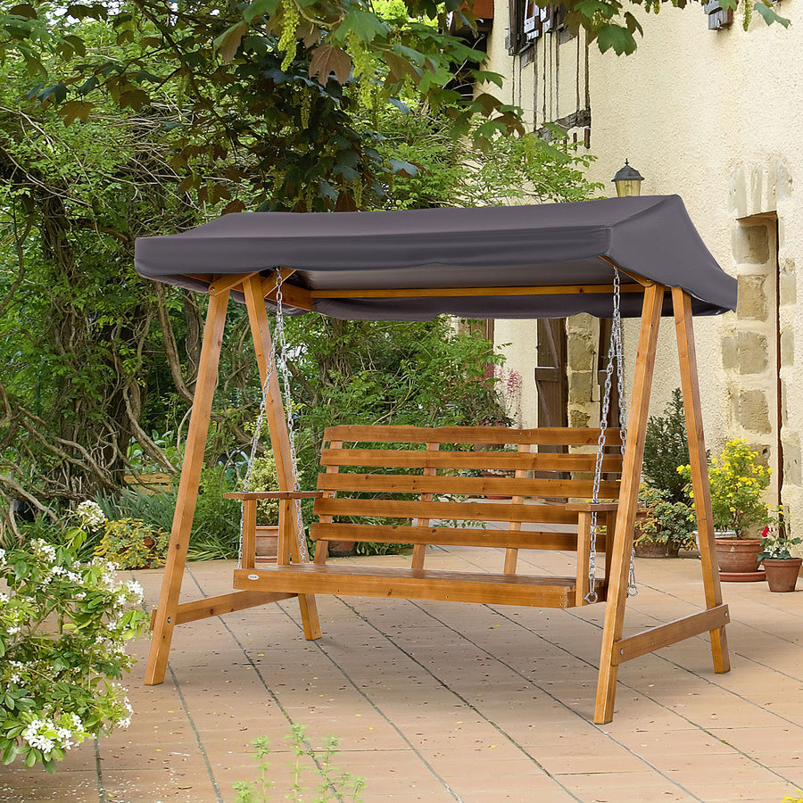 3 Seater Garden Swing Seat Swing Chair Outdoor Wooden Swing Bench Hammock with Adjustable Canopy