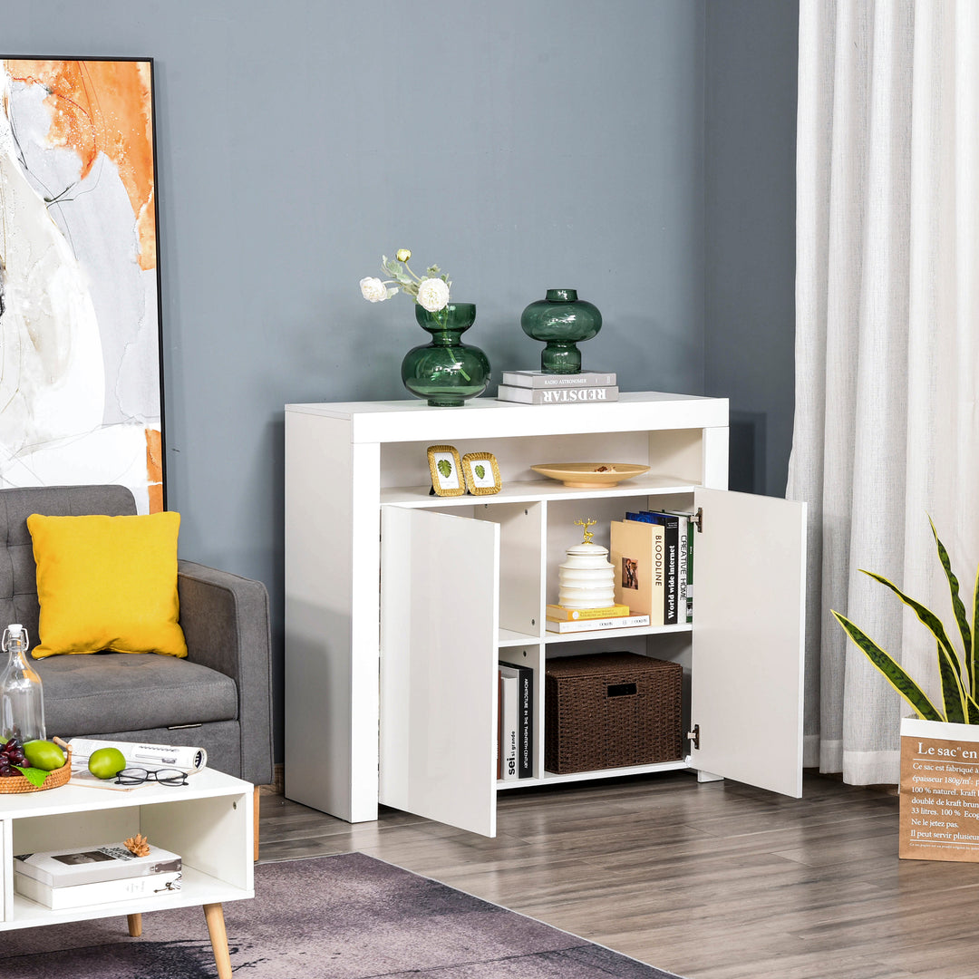 LED Storage Cabinet, Cupboard with High Gloss Front and RGB Lighting, Modern Sideboard for Entryway, Dining Area, Living Room, White