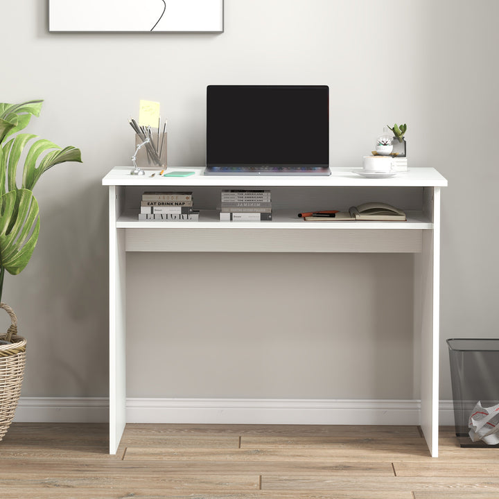 Modern Computer Desk, Home Office Table, Small Writing Desk with Storage Shelf, 90 x 50cm, White Wood Grain