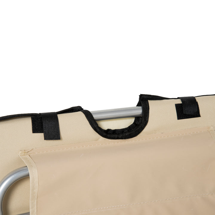 MCL Set of 2 Foldable Garden Beach Chair Mat Lightweight Outdoor Sun Lounger Seats Adjustable Back Metal Frame PE Fabric Head Pillow w/ Carry Bag, Beige