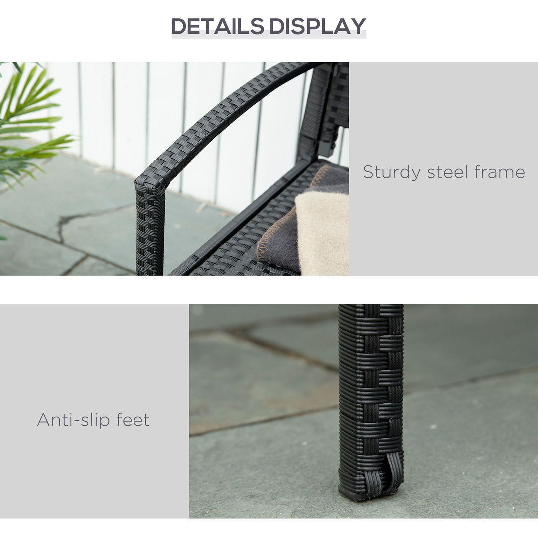 MCL 2 Seater Poly Rattan Garden Bench, All Weather Wicker Garden Loveseat, Outdoor Seating Bench with 240 Load Capacity, Backrest and Armrests for Patio, Terrace, Balcony, Black