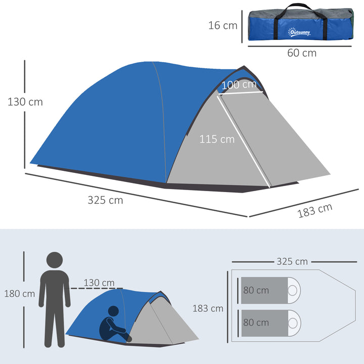 Two-Man Dome Tent, with Front Vestibule - Blue/Grey