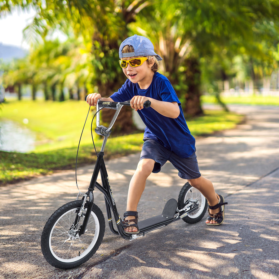 Kids Scooter, Teen Kick Scooter with Rubber Wheels, 16" Front Wheel, Height Adjustable Handlebar, Dual Brakes, Kick Stand, for 5+ Years, Black