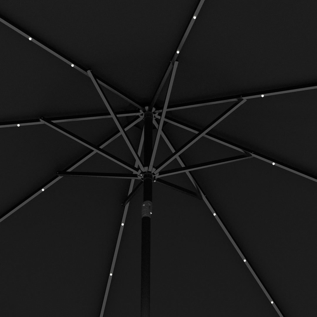 2.7m Outdoor Patio Garden Umbrella Parasol with Tilt Crank and 24 LEDs Lights, Black