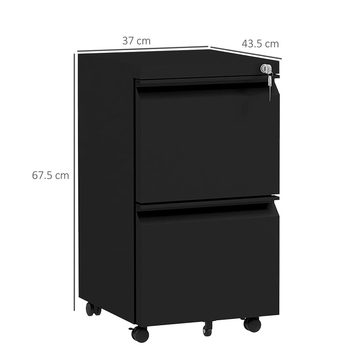 2-Drawer Mobile Filing Cabinet, Steel Lockable File Cabinet for Letter, A4 and Legal Size, Pre-Assembled Body, Black
