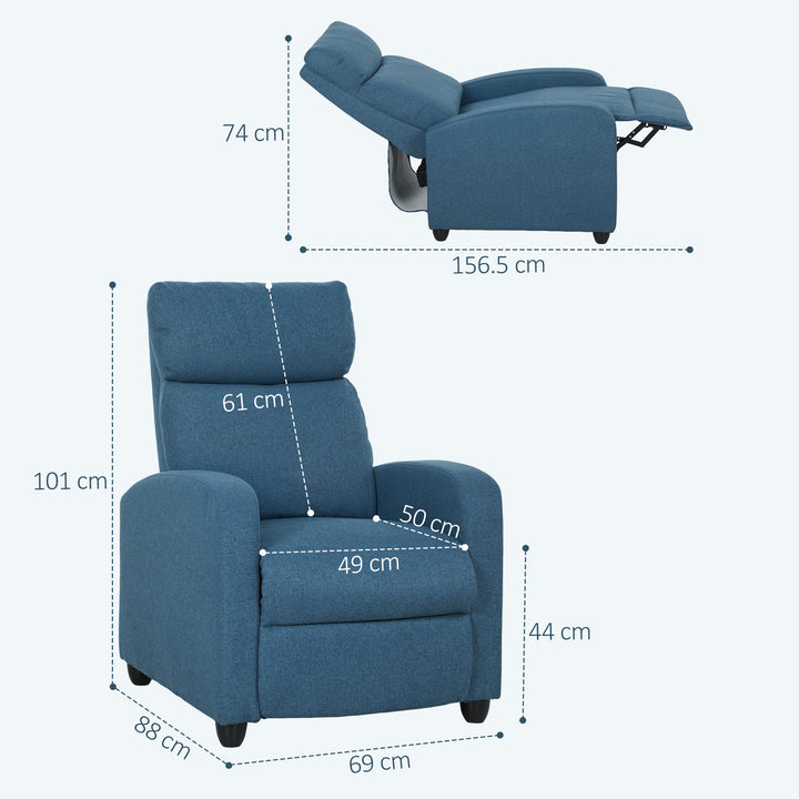 135° Push Back Recliner Armchair, with Footrest - Blue
