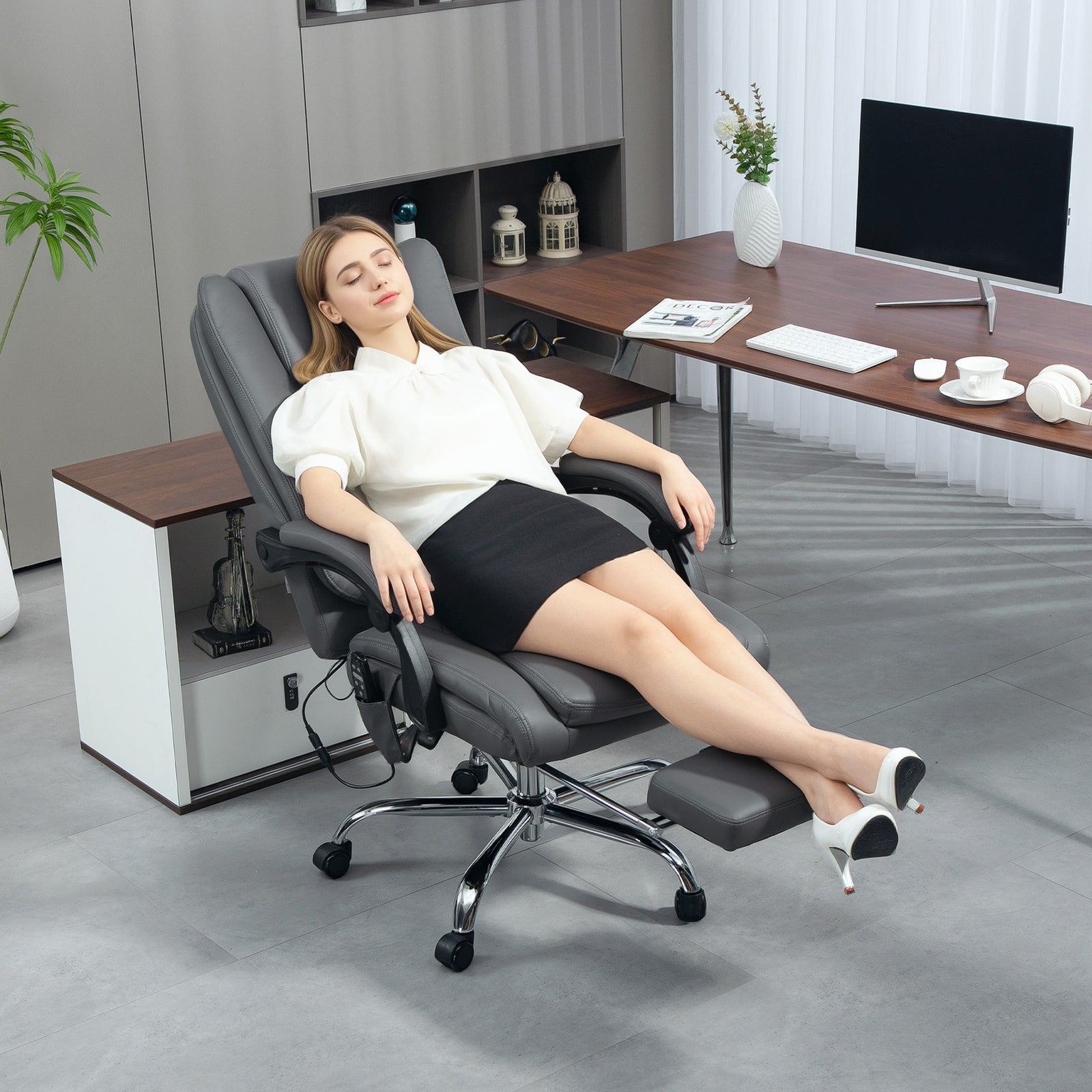 Executive Office Chair with 6-point Massage and Heat - Light Grey