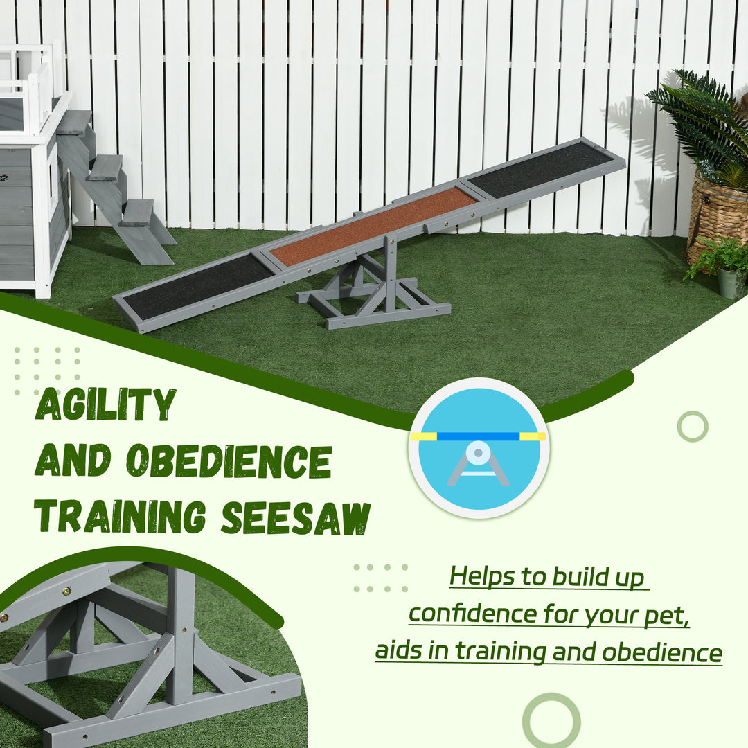 Wooden Pet Seesaw for Big Dogs, Dog Agility Equipment with Anti-Slip Surface - Grey