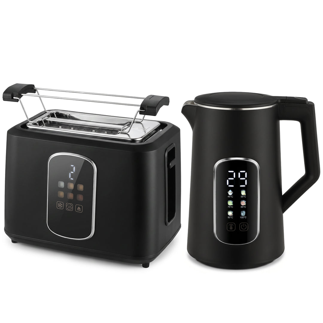 Kettle and Toaster Set with LED Touch Screen, Kettle with Strix - Black