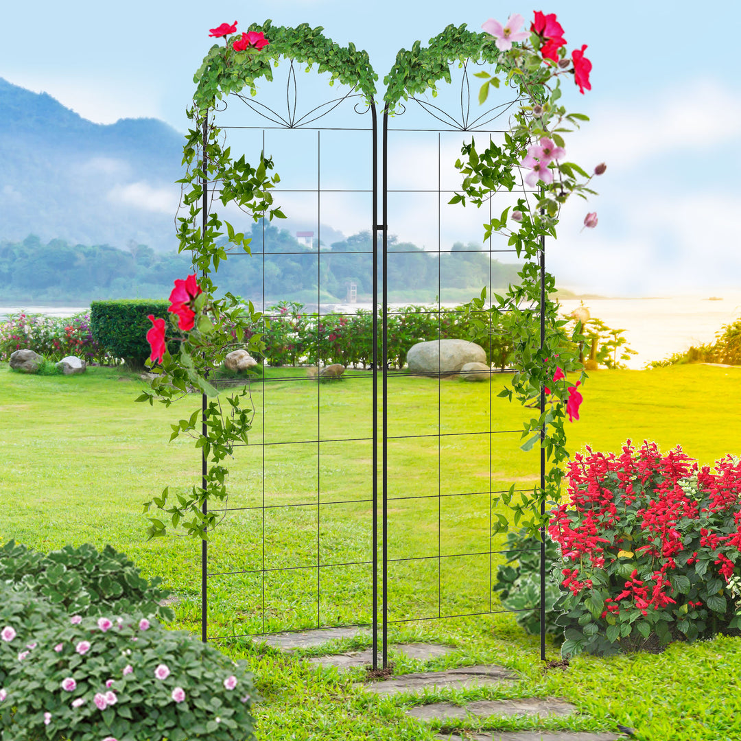 Outsunny Set of 2 Metal Garden Trellises: Climbing Plant Support Frames, Decorative Grid Design | Aosom UK