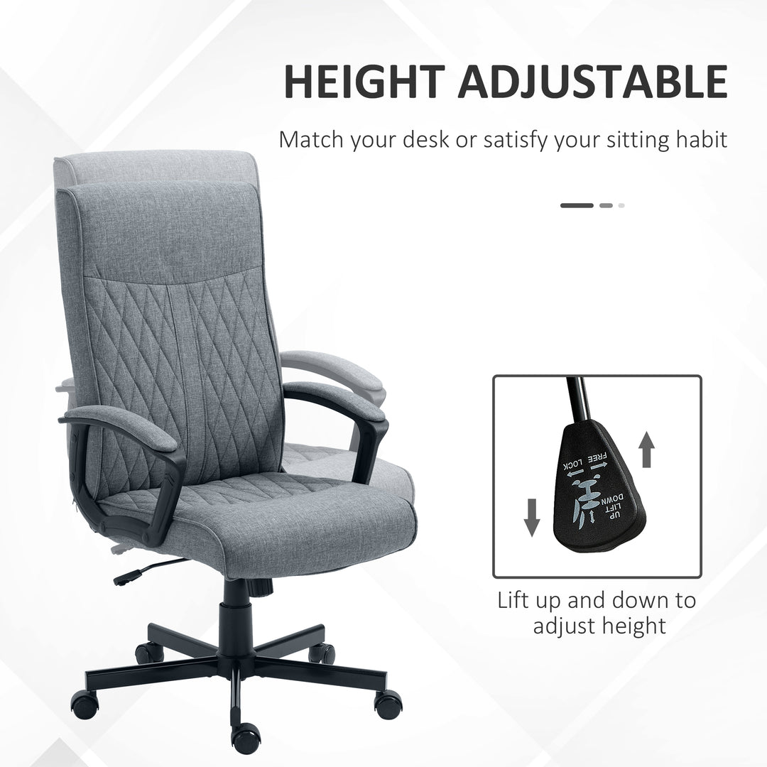 High Back Home Office Chair, Linen Fabric Computer Chair, Swivel Desk Chair with Adjustable Height for Living Room, Bedroom, Study, Dark Grey