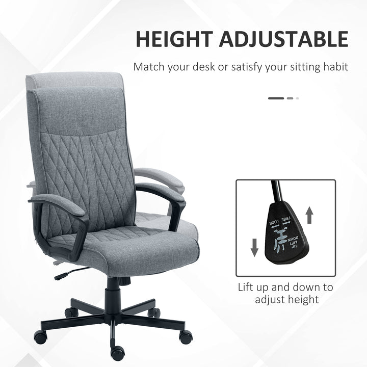 High Back Home Office Chair, Linen Fabric Computer Chair, Swivel Desk Chair with Adjustable Height for Living Room, Bedroom, Study, Dark Grey