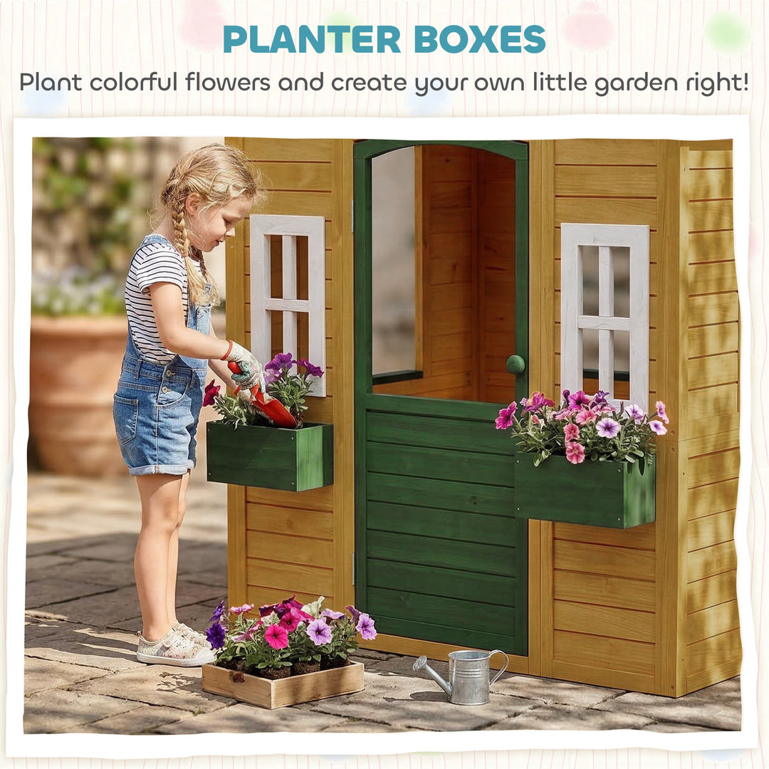 Outdoor Kids Playhouse, Wooden Wendy House with Door, 3 Windows, 2 Flo