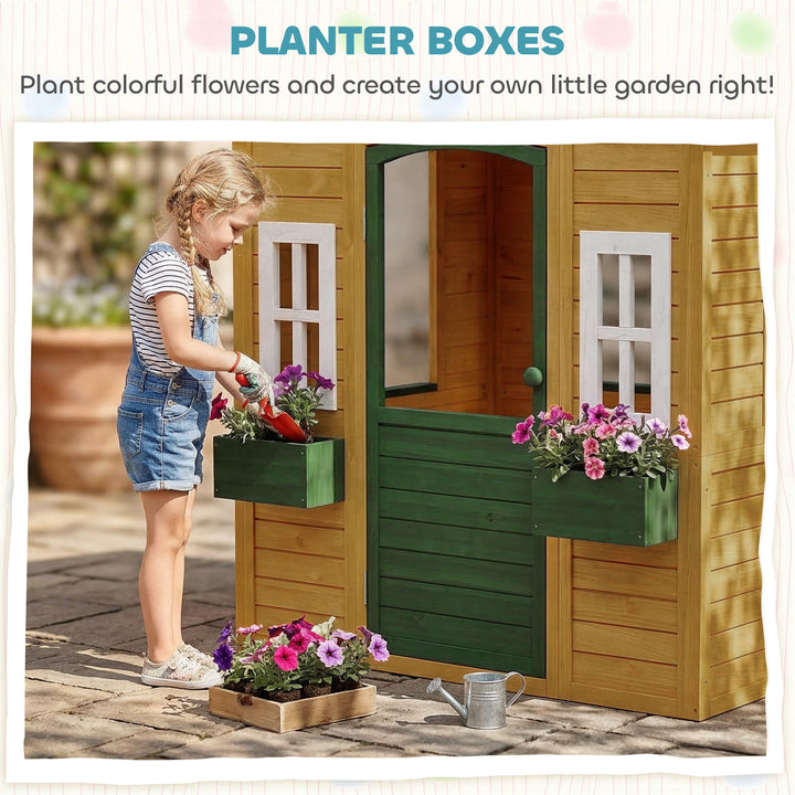 Outdoor Kids Playhouse, Wooden Wendy House with Door, 3 Windows, 2 Flo