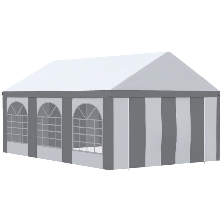 Outsunny 6 x 4m Galvanised Party Tent, Marquee Gazebo with Sides, Six Windows and Double Doors, for Parties, Wedding and Events, White and Grey