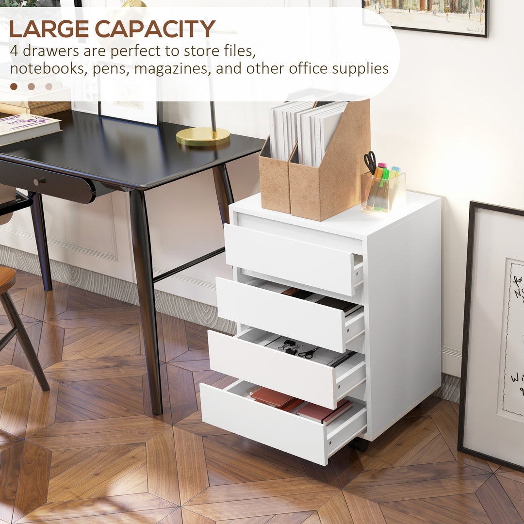 Four-Drawer Office Filing Cabinet, with Wheels - White