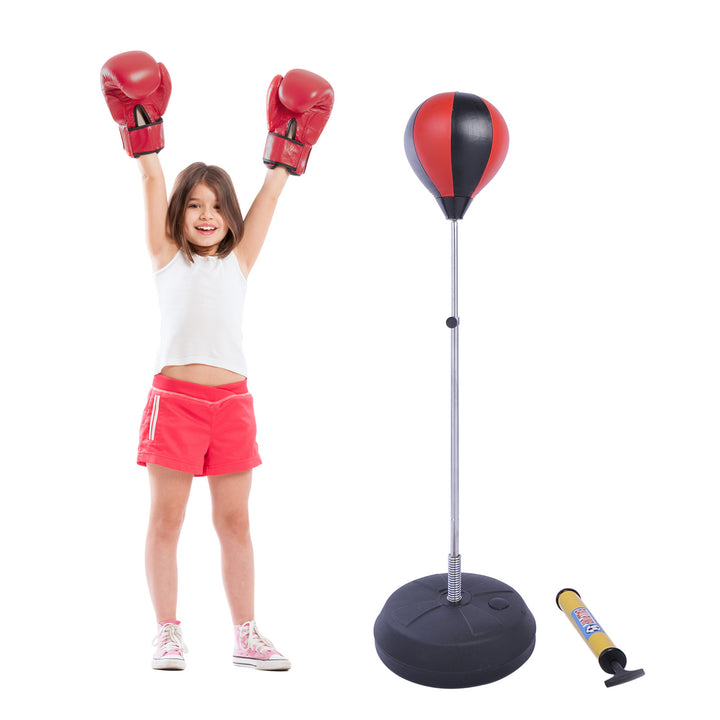 HOMCOM Kids Boxing Punch Bag Set, Freestanding with Gloves, Durable PU Material, Black/Red | Aosom UK