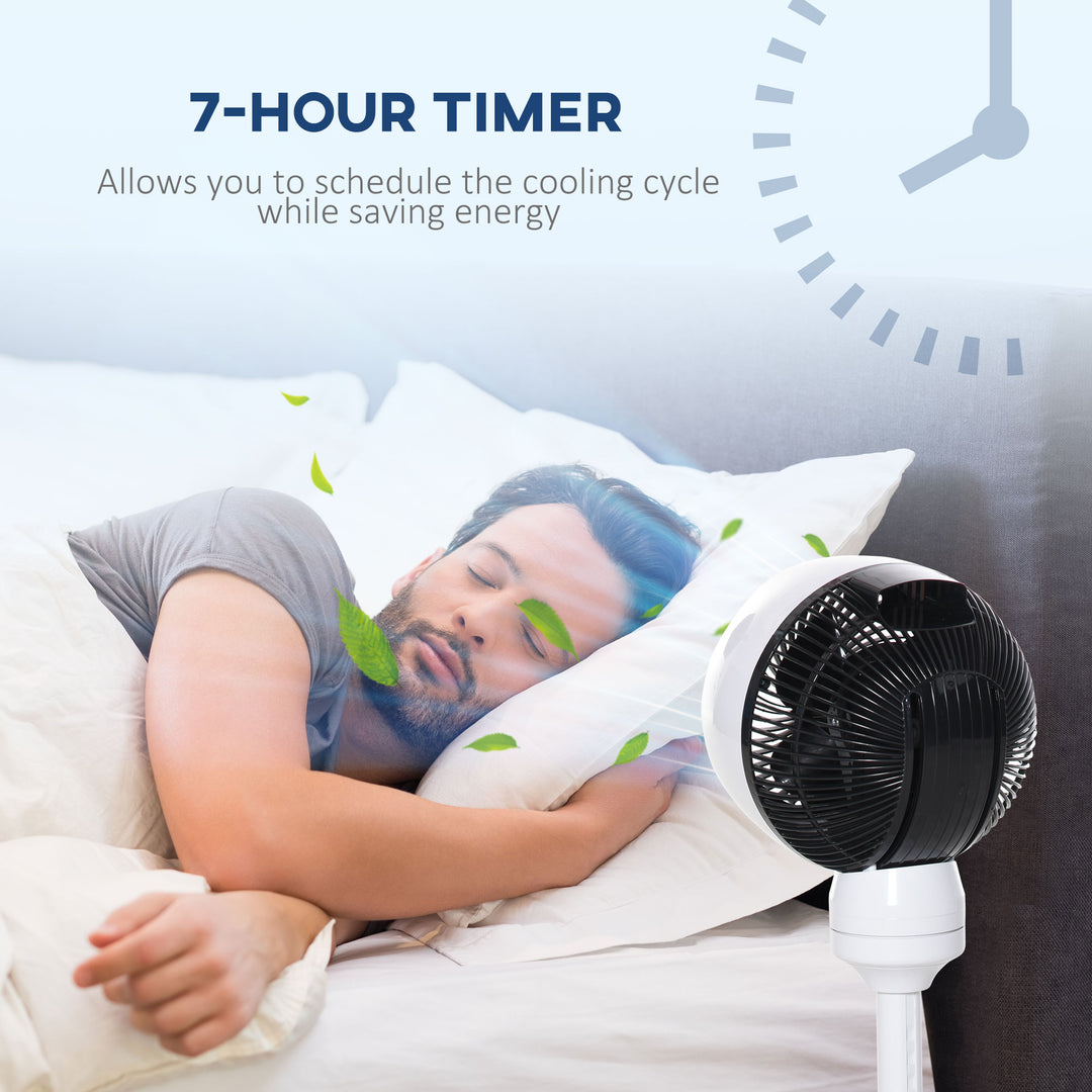 9'' Air Circulator Fan 3 Speed 3 Mode, 70° Oscillation 90° Vertical Tilt, Height Adjustable, Remote Controller, for Living Room, Bedroom, Office, Black and White