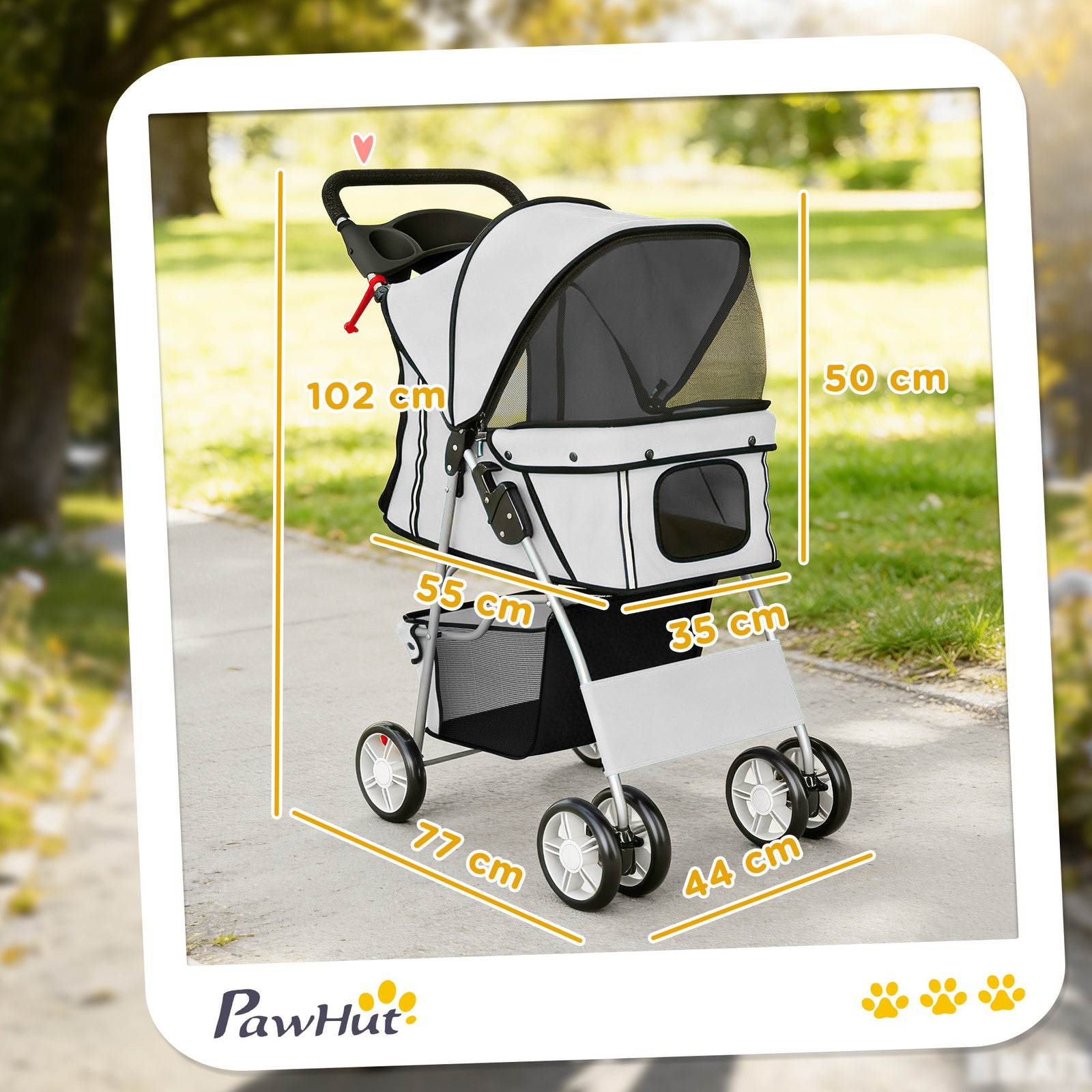 Dog Pram, Pet Stroller with Reflective Strips, Foldable Cat Stroller w