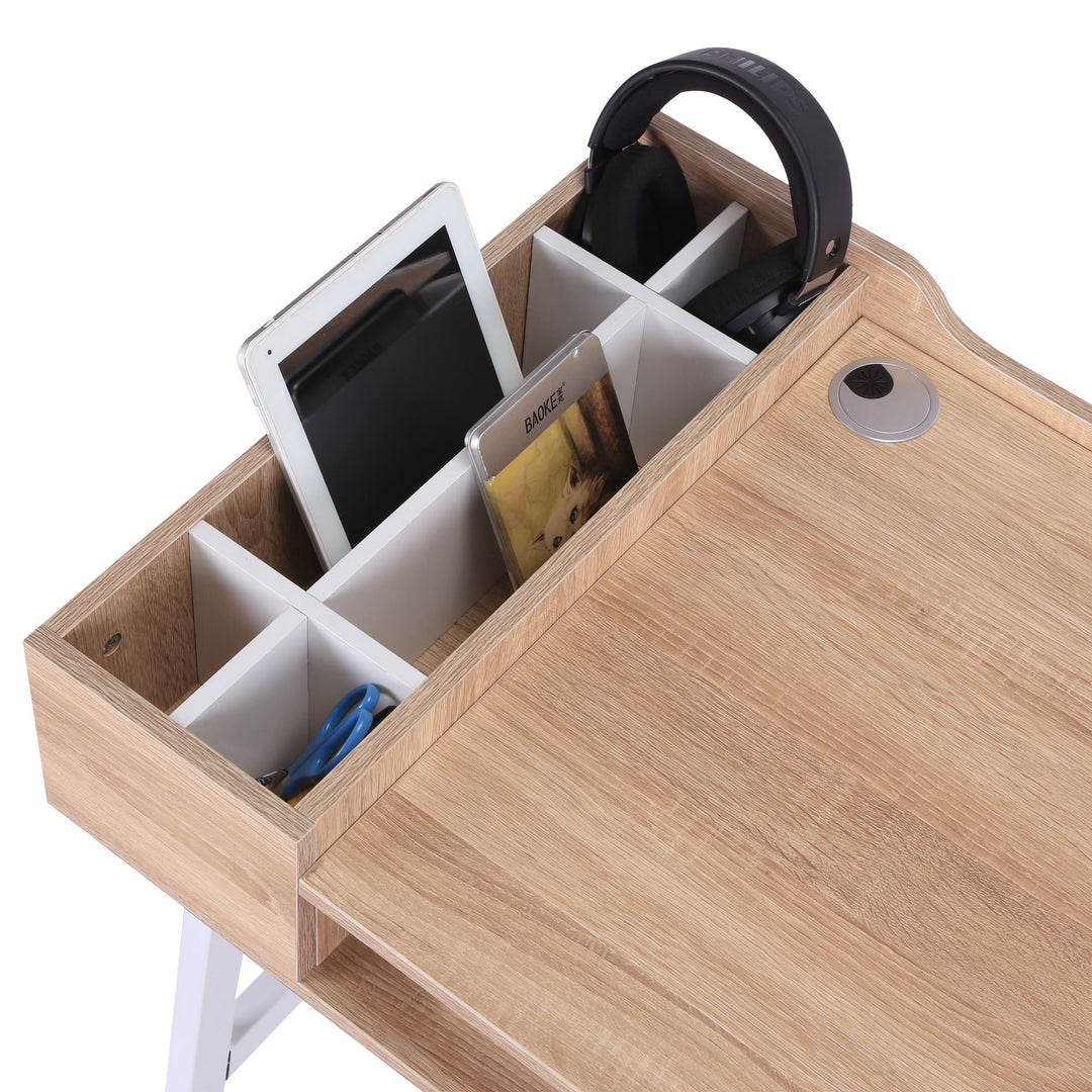 MCL Computer Desk, Writing Desk, Study Workstation with Drawer, Storage Compartments, Cable Management, Laptop Table, Metal Frame, 100 x 55 x 81.5cm, Oak and White