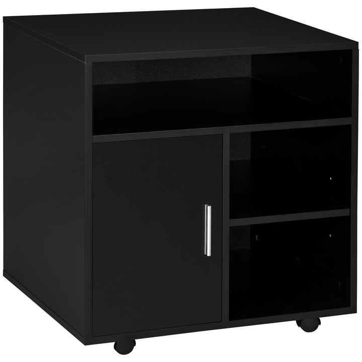 MCL Multi-Storage Printer Stand Unit Office Desk Side Mobile Storage w/ Wheels Modern Style 60L x 50W x 65.5H cm - Black