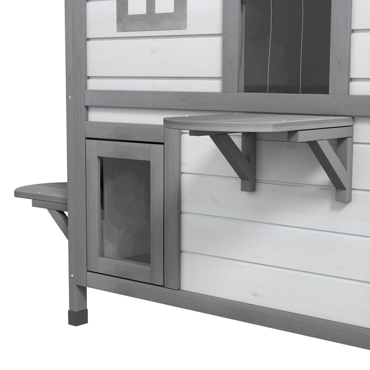 MCL 2-Story Indoor or Outdoor Cat House W/ Escape Door, Cat Shelter, White
