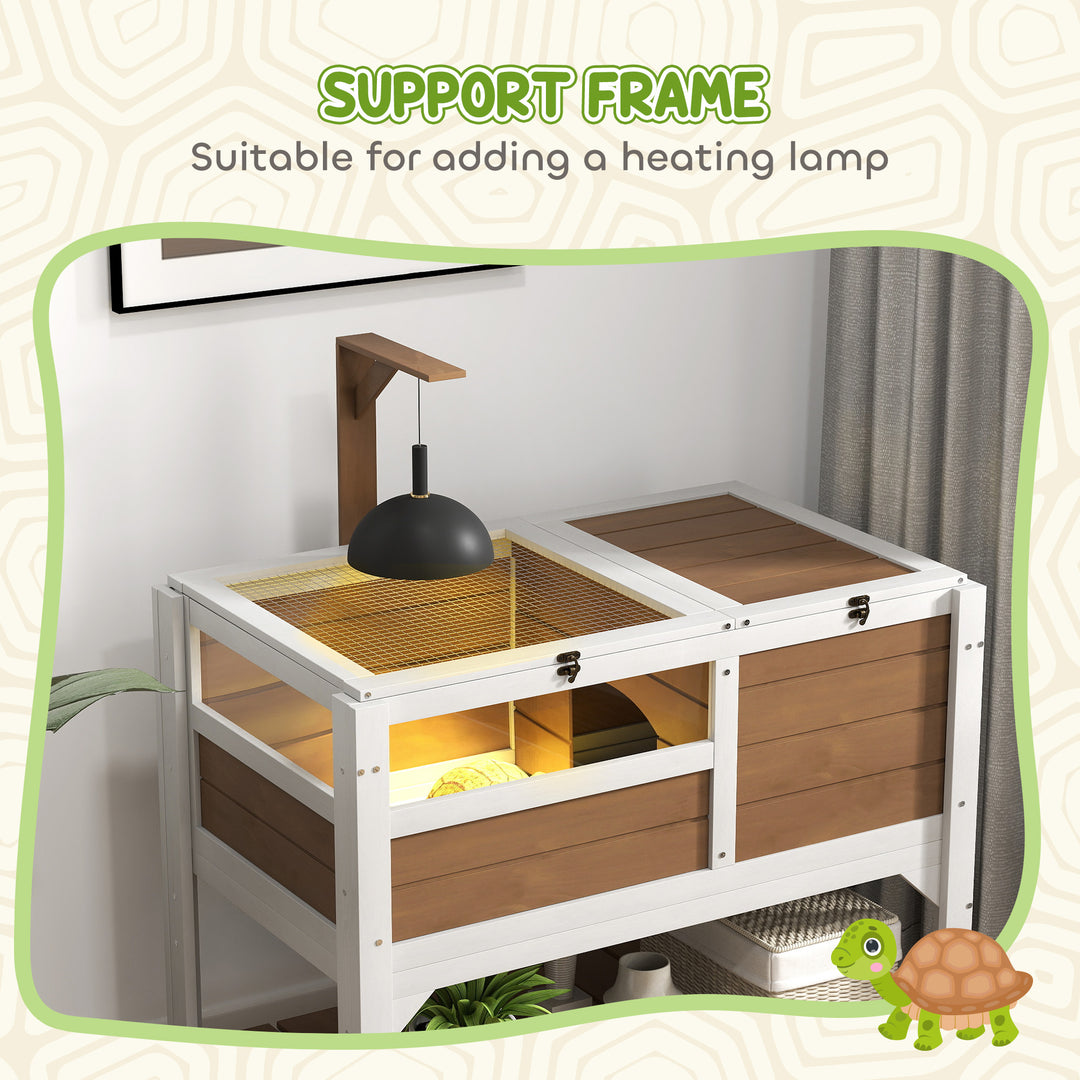 Wooden Tortoise House, with Shelter, Run, Shelf, Lamp Holder, Tray - Brown