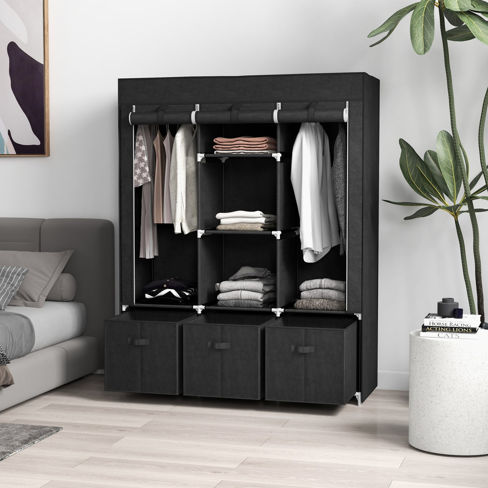 Foldable Fabric Wardrobe for Bedroom, Portable Wardrobe with 5 Shelves
