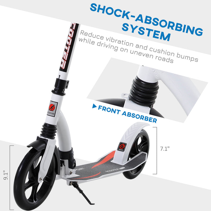Foldable Kick Scooter with Double Shock Absorption and Big Wheels, Height Adjustable Aluminium Frame Big Wheel Scooter for 14+ Teens Adult - White