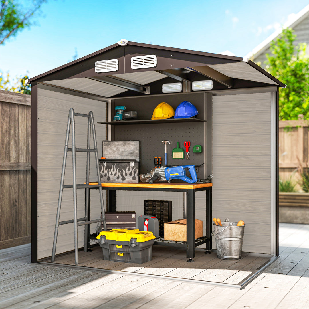 4 x 6ft Galvanised Steel Garden Shed, with Lock and Gloves - Oak
