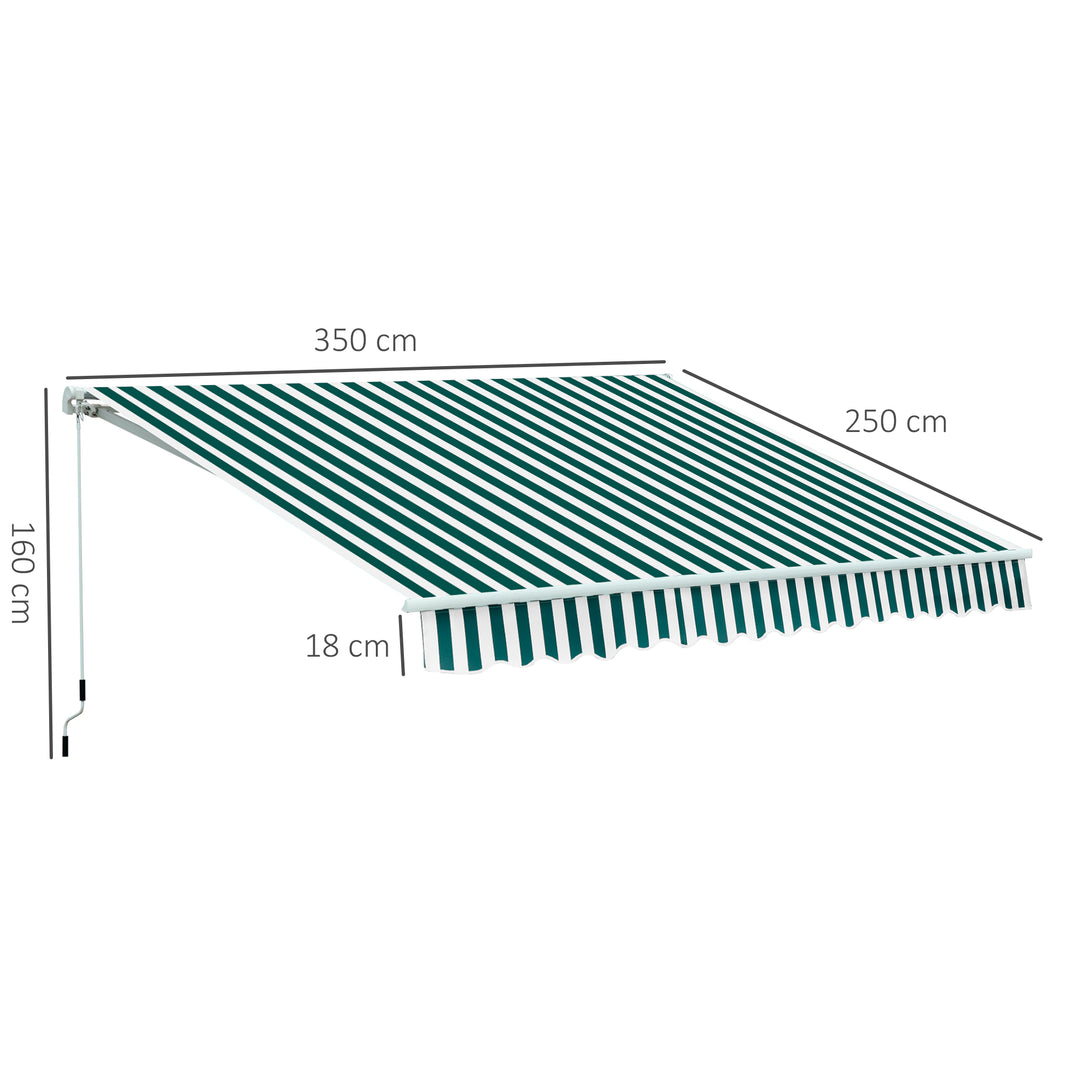 HOMCOM 3.5 x 2.5m Garden Patio Manual Awning Canopy Sun Shade Shelter with New Winding Handle - Green/ White