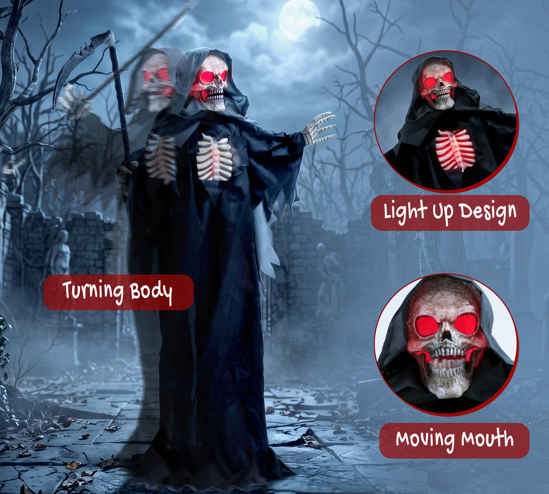 170cm Life Size Animated Grim Reaper Halloween Decoration, Scary Hallo