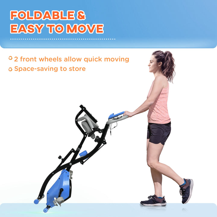MCL 2-in-1 Folding Exercise Bike with 8-Level Magnetic Resistance, Arm Resistance Band, Pulse Sensor, Blue