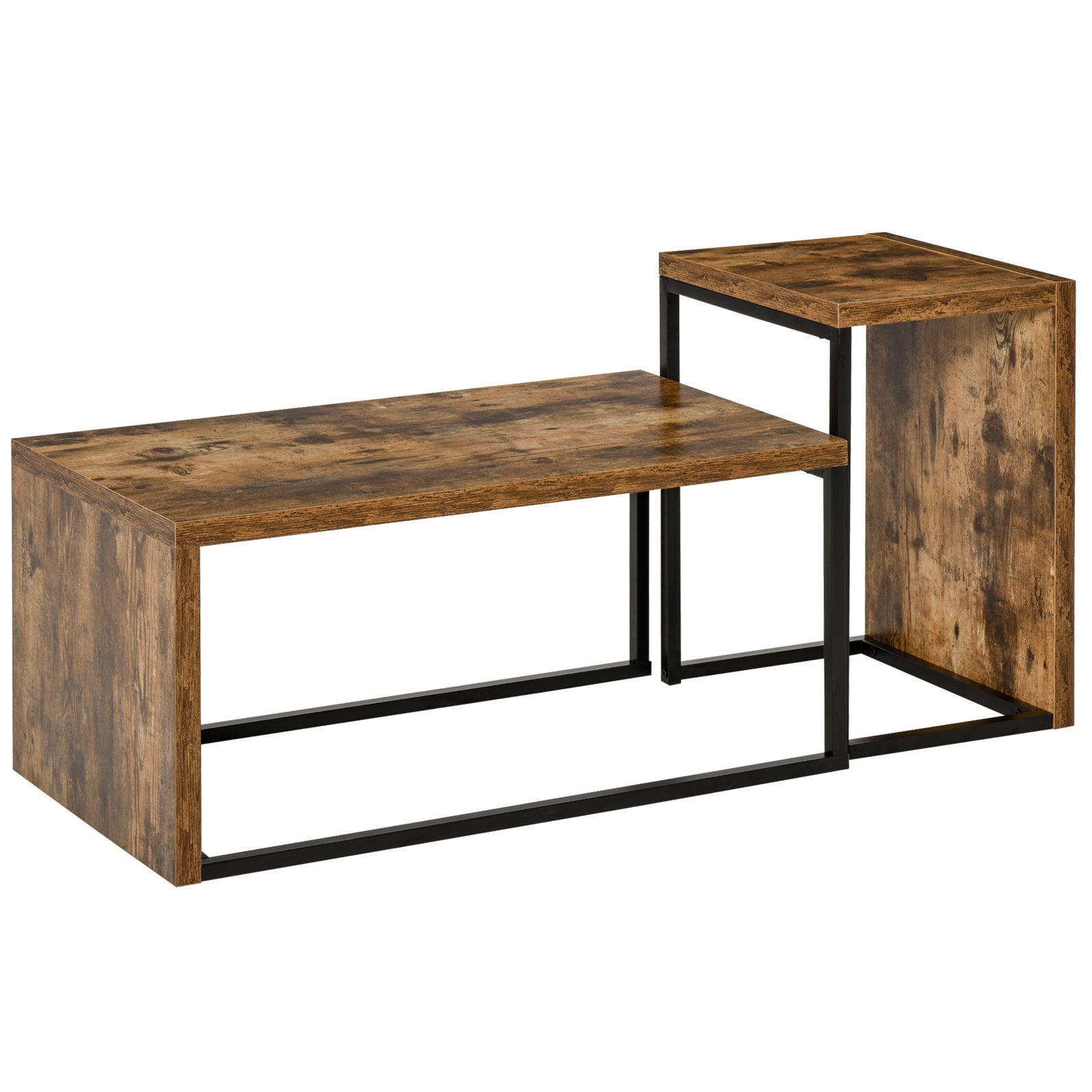 Coffee Tables Set of 2, Industrial Nest of Tables with Metal Frame for Living Room Bedroom, Rustic Brown