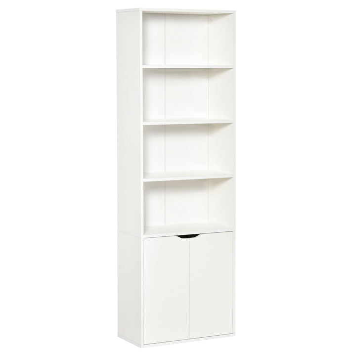 HOMCOM 2 Door 4 Shelves Tall Bookcase Modern Storage Cupboard Display Unit for Living Room Study Bedroom Home Office Furniture White | Aosom UK