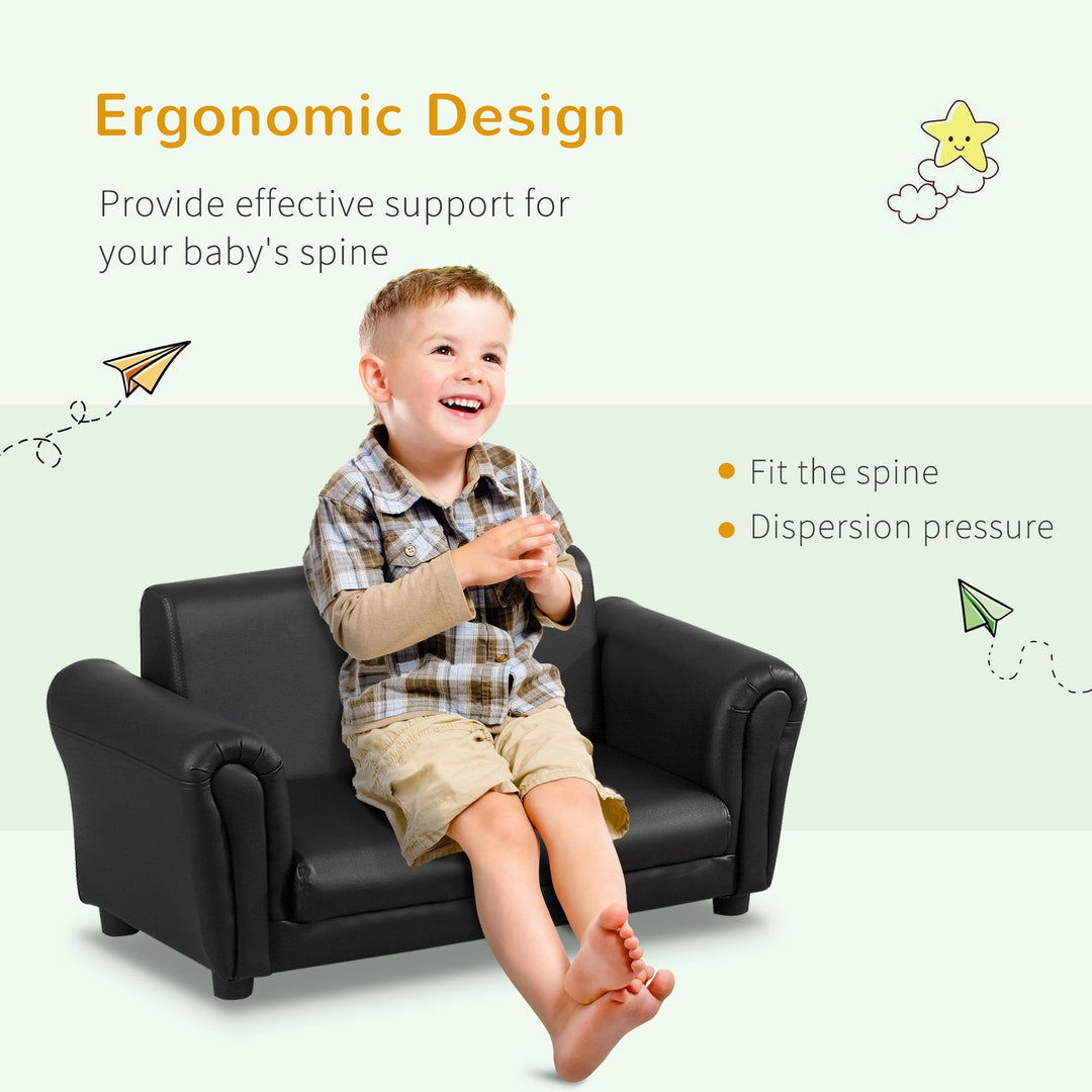 HOMCOM 2 Seater Toddler Chair Kids Twin Sofa Childrens Double Seat Chair Furniture Armchair Boys Girls Couch w/ Footstool (Black) | Aosom UK