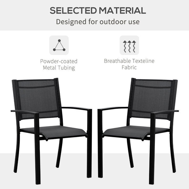 Outsunny Set of 2 Outdoor Garden Chairs with Steel Frame Texteline Seats for Dining Patio Balcony Black